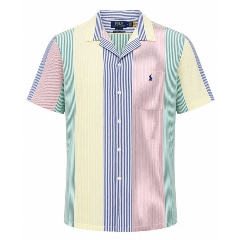 Polo Ralph Lauren Preppy Untucked Seersucker Camp Shirt Men's Medium Colorblock